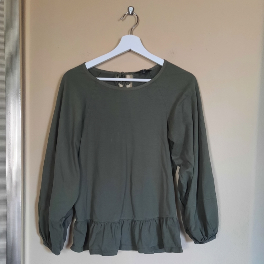 Banana Republic Peasant Puff Sleeve Blouse Olive Green Women's Top